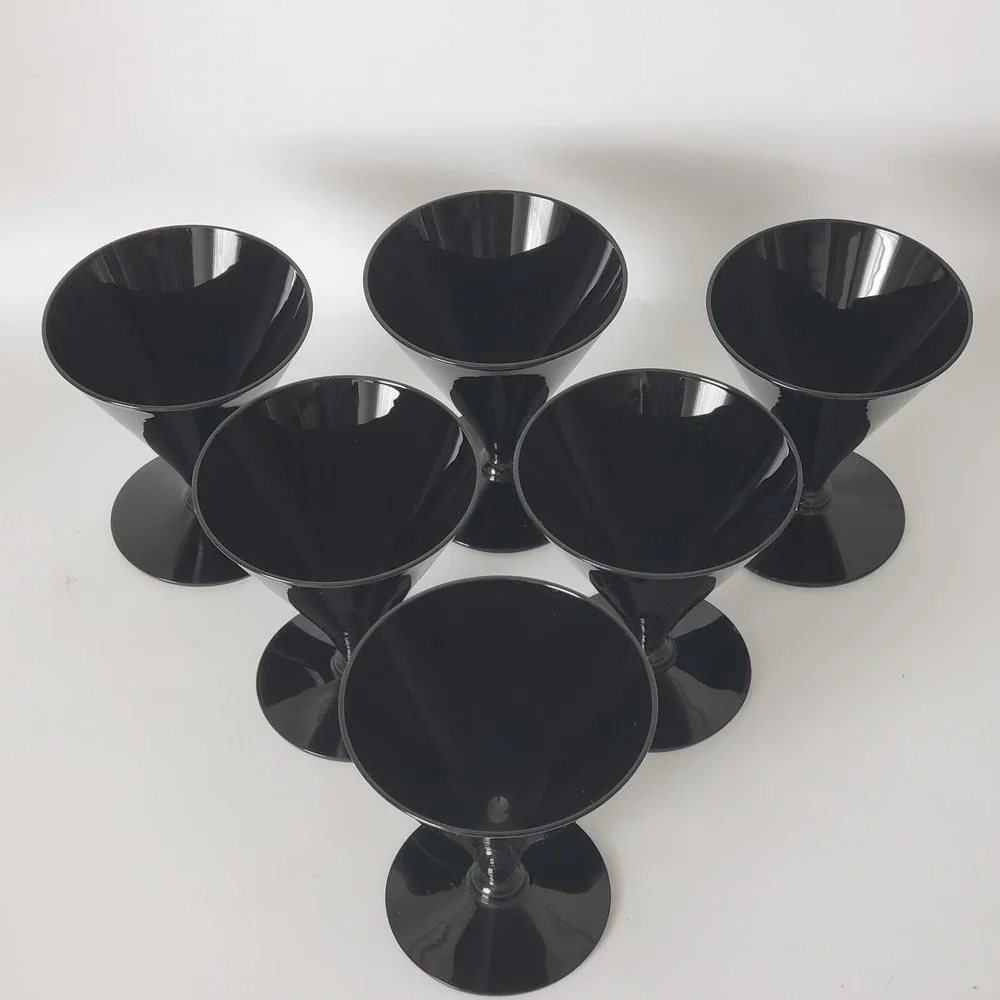 6 Reizart Jet Black Liquor Cocktail Glasses Mid Century Modern 1958 Cone #7160